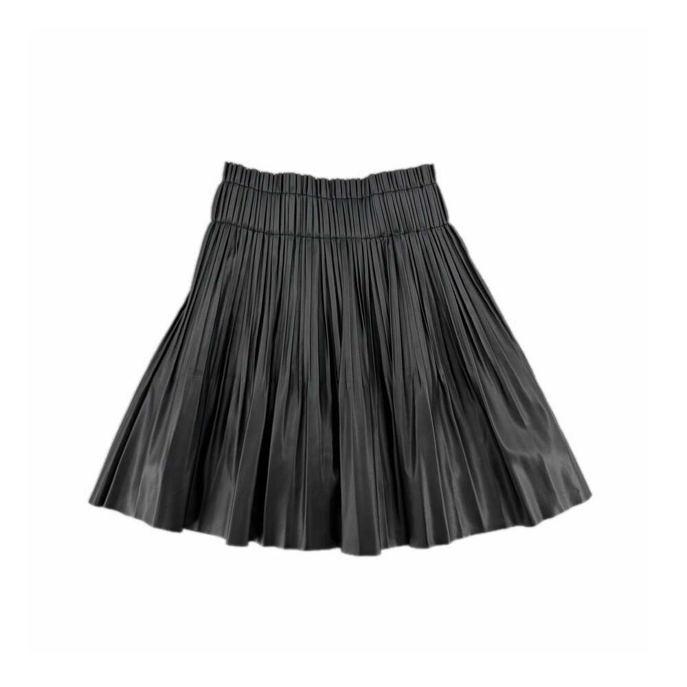 7 For All Mankind Black Pleated Faux Leather Pull On Elastic Waist Mini Skirt